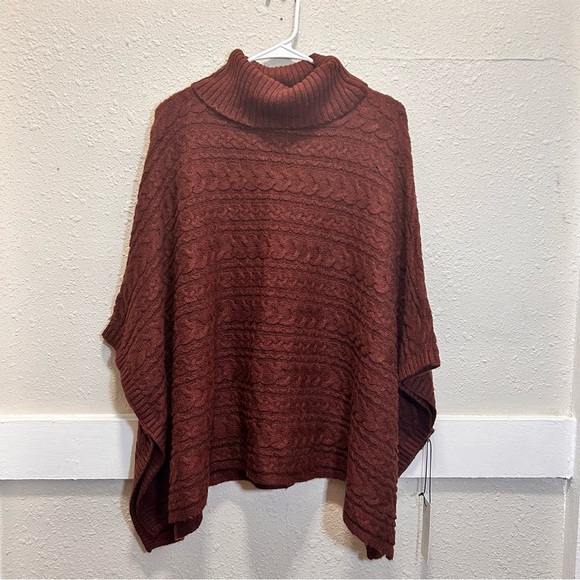 Rachel Zoe Rustic Brown Turtleneck Poncho Sweater NWT - Picture 1 of 9